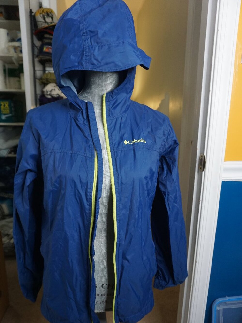 Columbia Blue Lightweight Hooded Rain Jacket Windbreaker Size Large